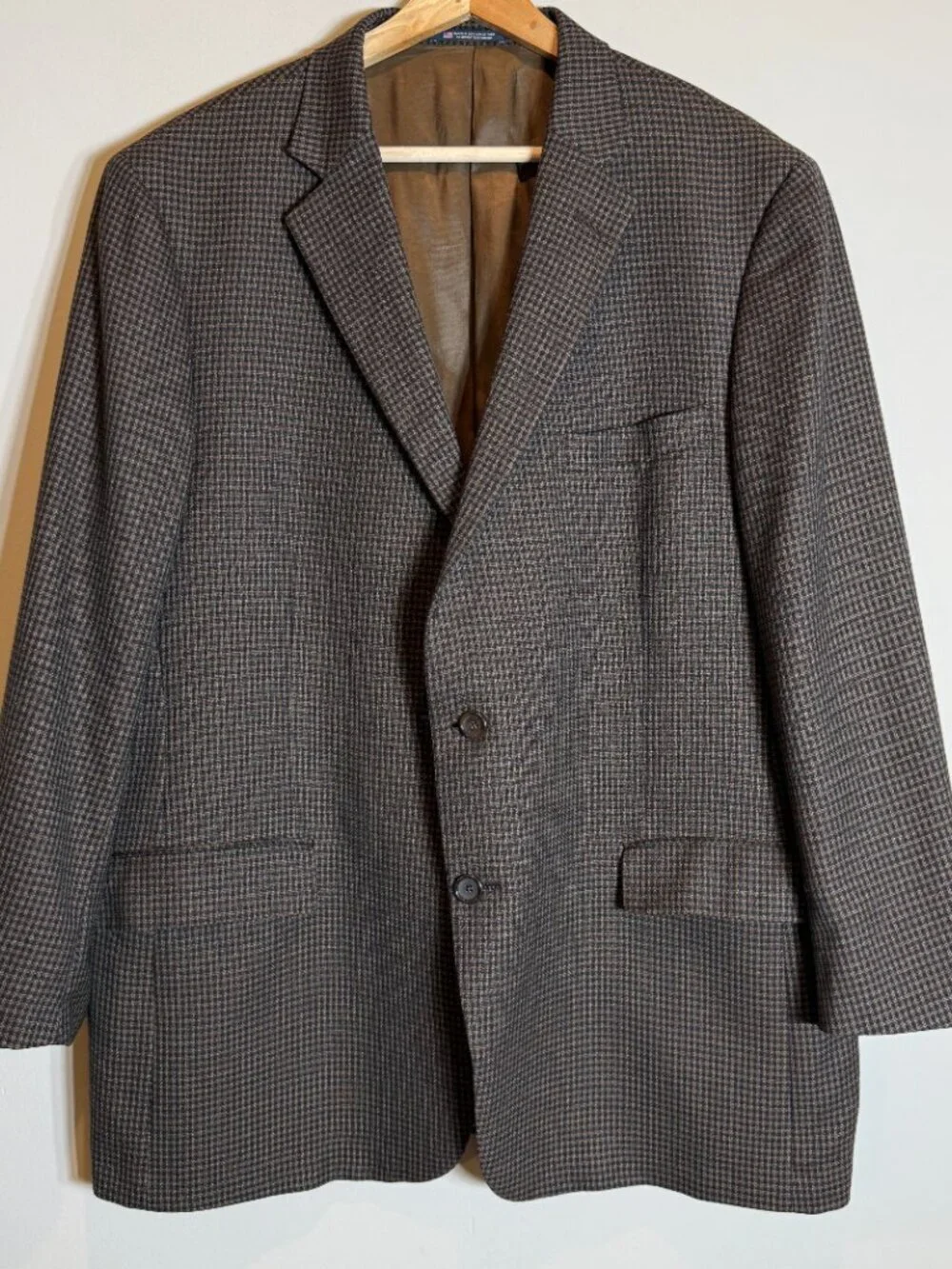 Hart Schaffner Marx Plaid Wool Sport Coat Dinner Jacket Blazer Men's 48R Brown